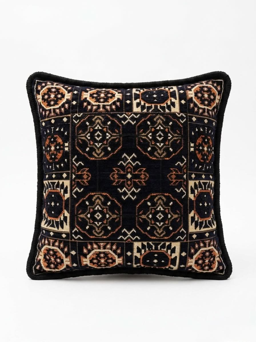 Navy Diamond Kilim Cushion: 40x40cm throw pillow featuring intricate geometric patterns and rich colors.