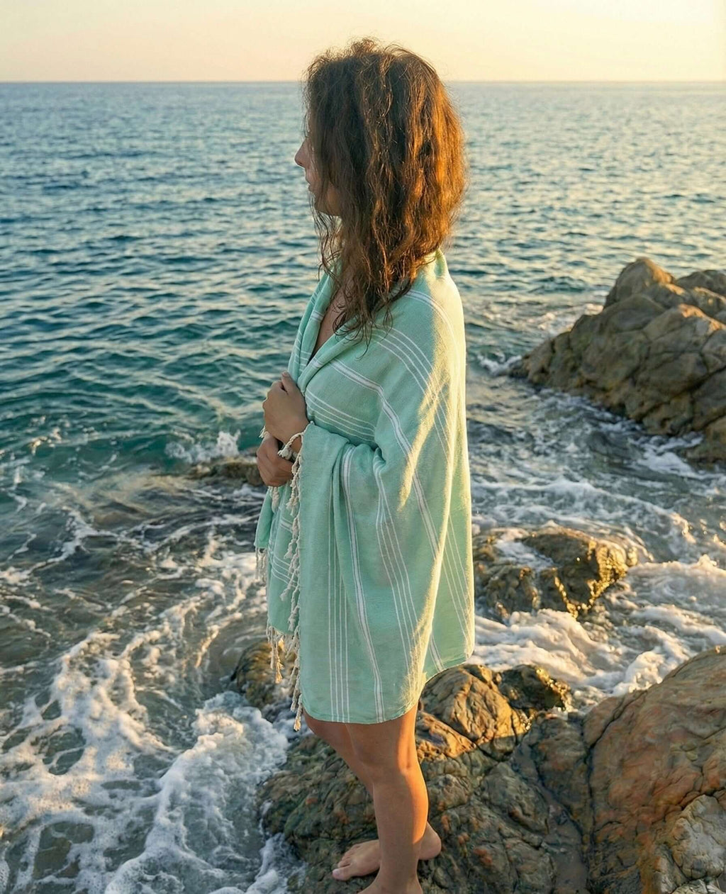 Turkish Cotton Towels Aqua Stripe