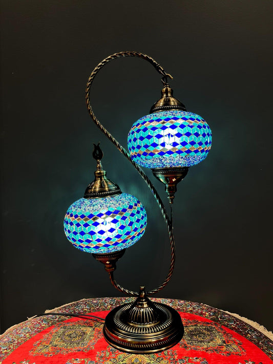 Double-Swan Mosaic Lamp Blue DiamondBazaar G Rugs N Gifts