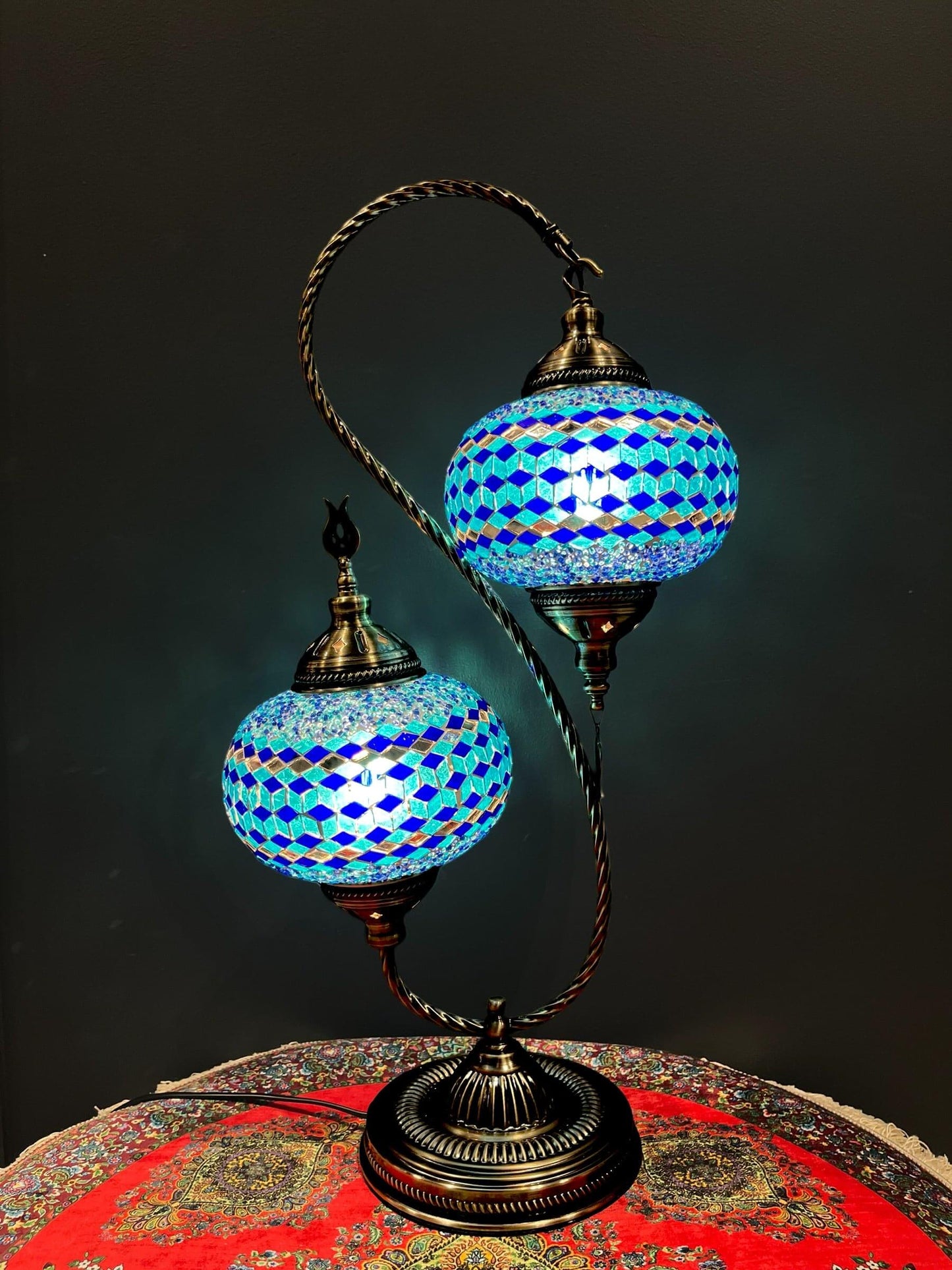 Double-Swan Mosaic Lamp Blue Diamond Lamps   