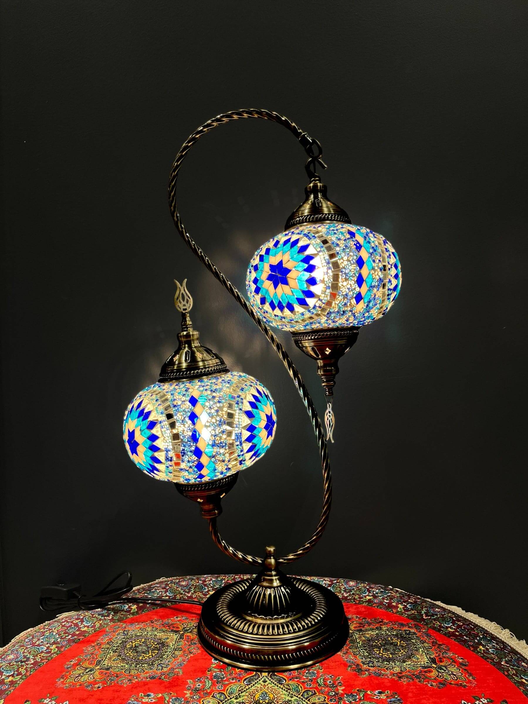 Double-Swan Mosaic Lamp Blue StarBazaar G Rugs N Gifts