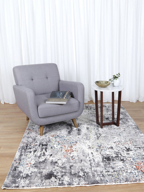 Almeras E0046-110 Grey Multicolour Watercolour Rug styled with furniture