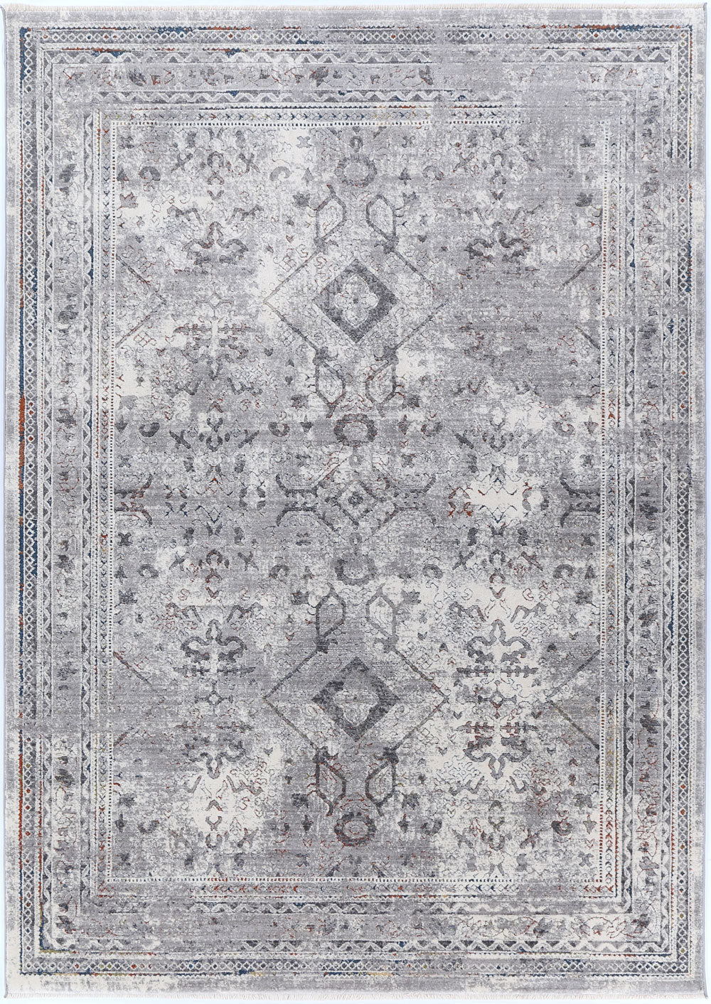 Almeras E0047-110 Grey Multicolour Diamond Border Rug – view 2