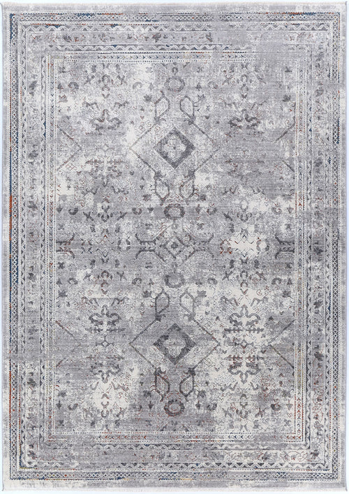 Almeras E0047-110 Grey Multicolour Diamond Border Rug – view 2