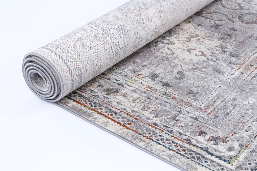 Almeras E0047-110 Grey Multicolour Diamond Border Rug – view 6