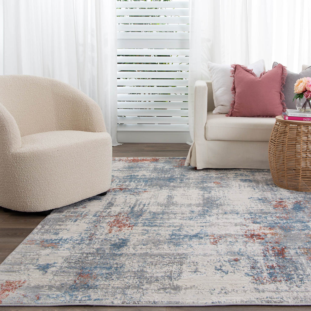Expressions EX02 Grey Multi Abstract Rug styled with furniture
