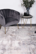 Expressions EX07 beige and grey abstract rug styled with furniture