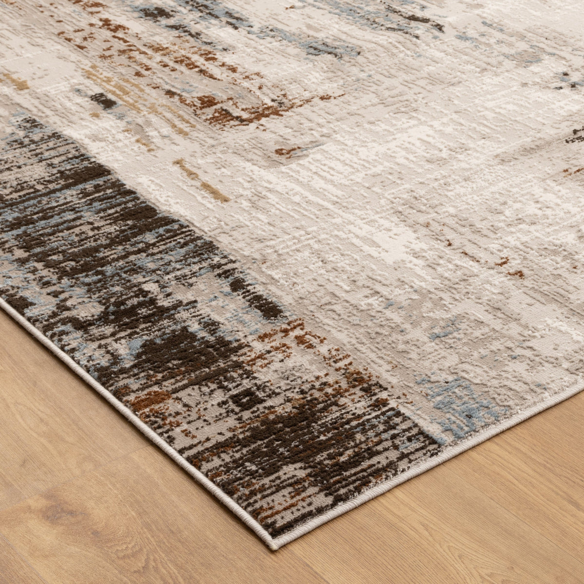 Expressions EX13 White Brown Abstract Rug – view 3