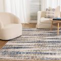 Expressions EX15 White Dark Blue Linear Rug styled with furniture