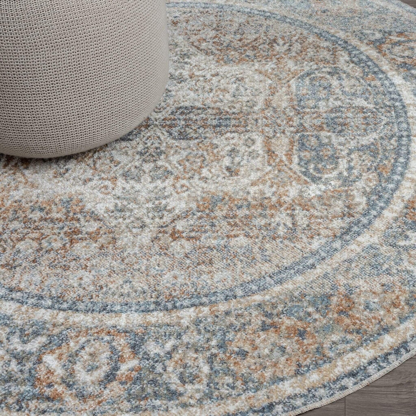 Easy Machine Washable 364 Coral Round-This easy-care and washable collection is made from polyester fibres power loomed into a durable polypropylene base. The transitional designs used in this range are a modern take on timeless traditional rug patterns,