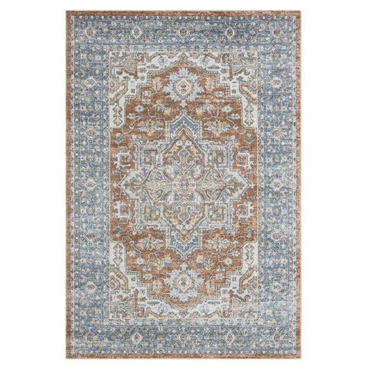 Easy Washable Rugs 366 Indigo-This easy-care and washable collection is made from polyester fibres power loomed into a durable polypropylene base. The transitional designs used in this range are a modern take on timeless traditional rug patterns, and are