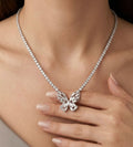 Elegant Butterfly Stainless Steel Necklace featuring a sparkling crystal butterfly pendant worn on a model.
