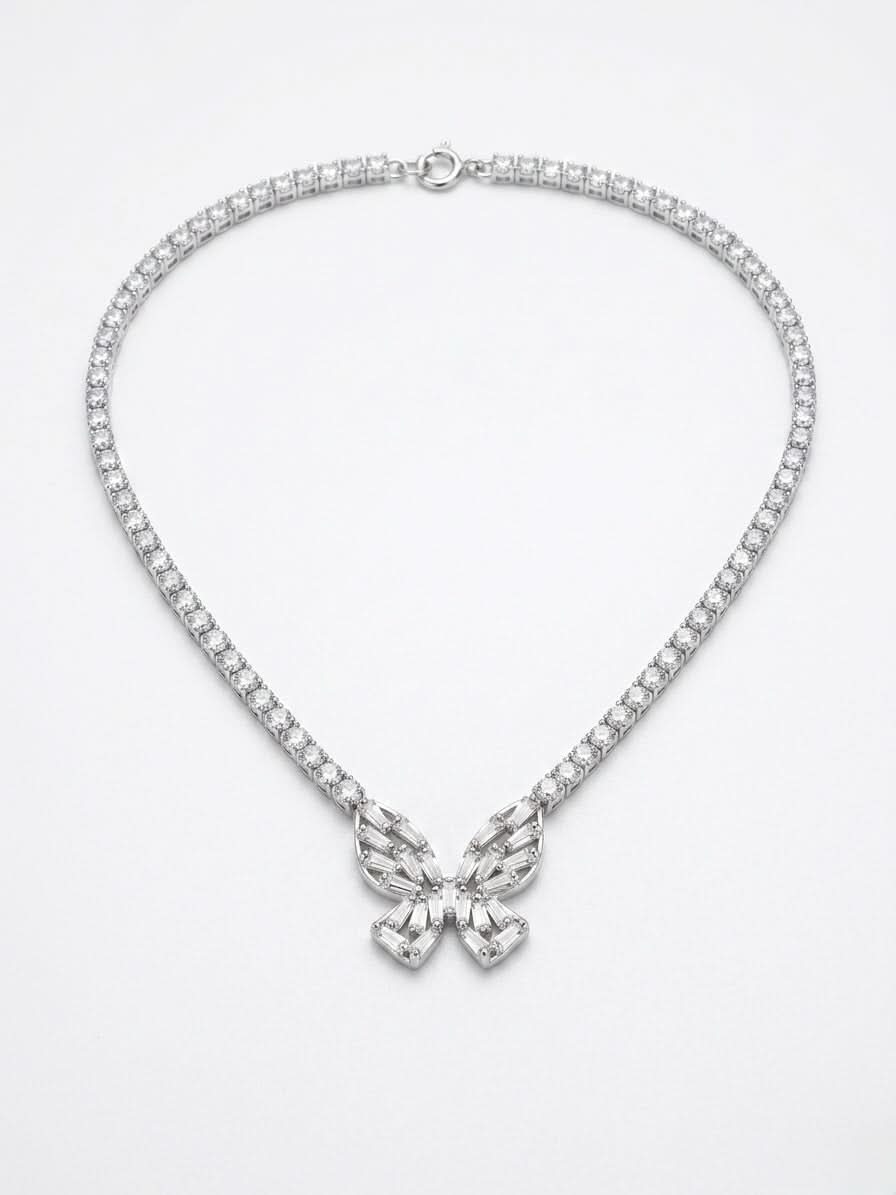 Elegant Butterfly Stainless Steel Necklace with sparkling crystal butterfly pendant and shimmering chain.