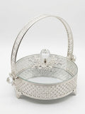 Elegant silver mirrored serving basket with crystal lid, perfect for enhancing your table setting.
