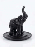 Black Elephant Incense Stick Holder – 10cm Round Base with detailed design and raised trunk.