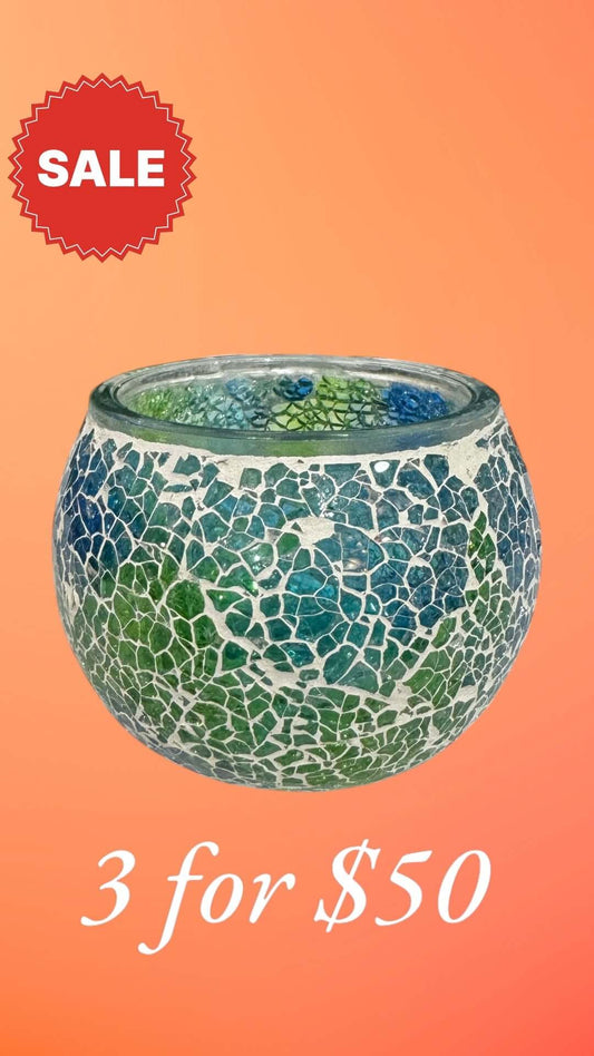 Emerald Oasis Mosaic Candle Holder-Transform your space with the Emerald Oasis Mosaic Candle Holder. Relaxing green and blue hues. Get 3 for $50 now!-Bazaar G Rugs N Gifts