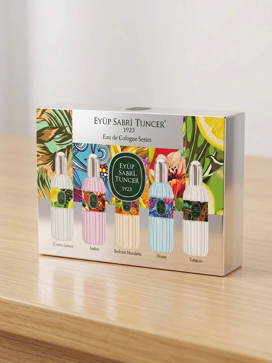 Eyüp Sabri Tuncer Eau de Cologne Gift Set – 5 x 16ml travel collection displayed in stylish packaging.