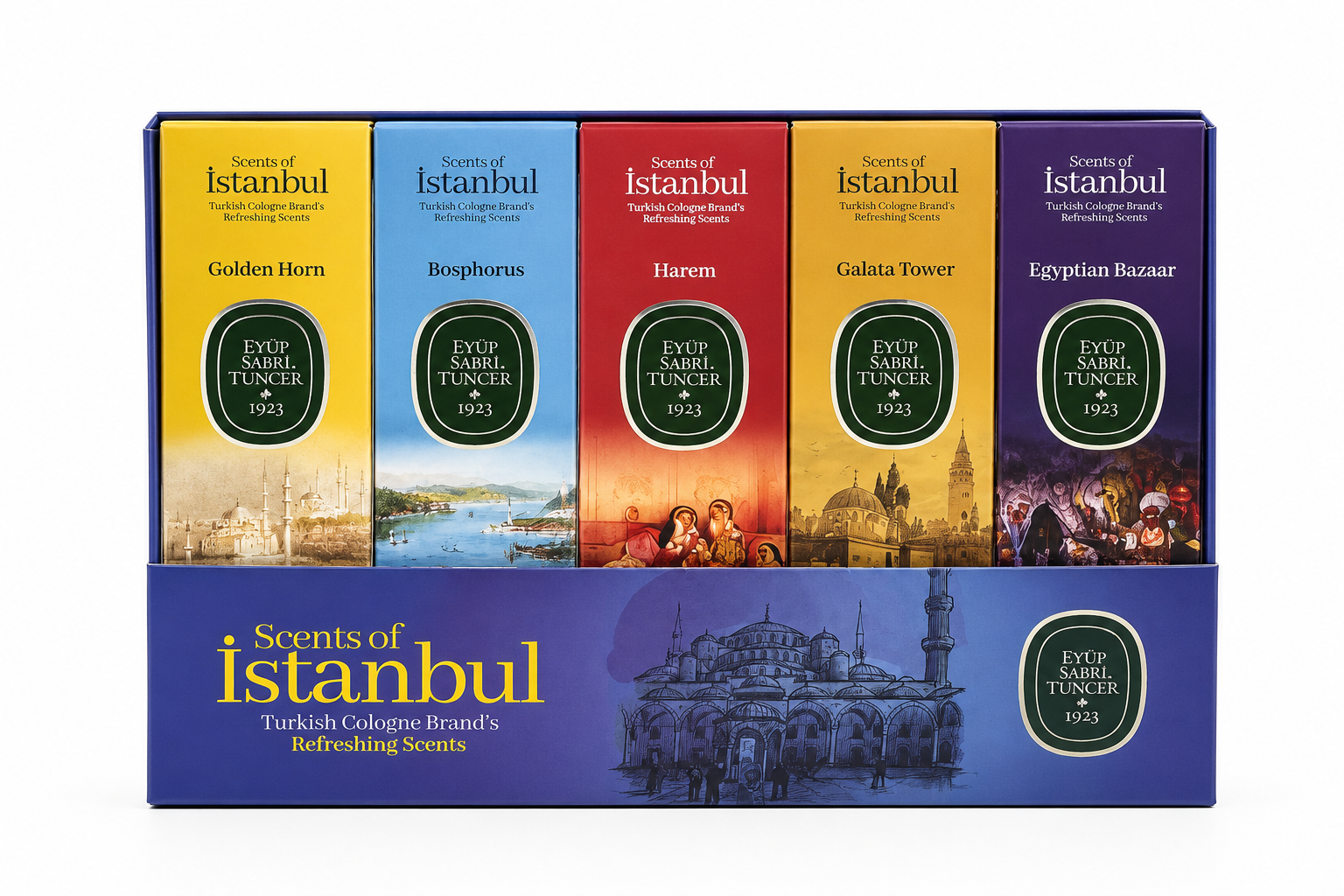 Eyüp Sabri Tuncer Scents of Istanbul Eau de Cologne Gift Set featuring five fragrances.