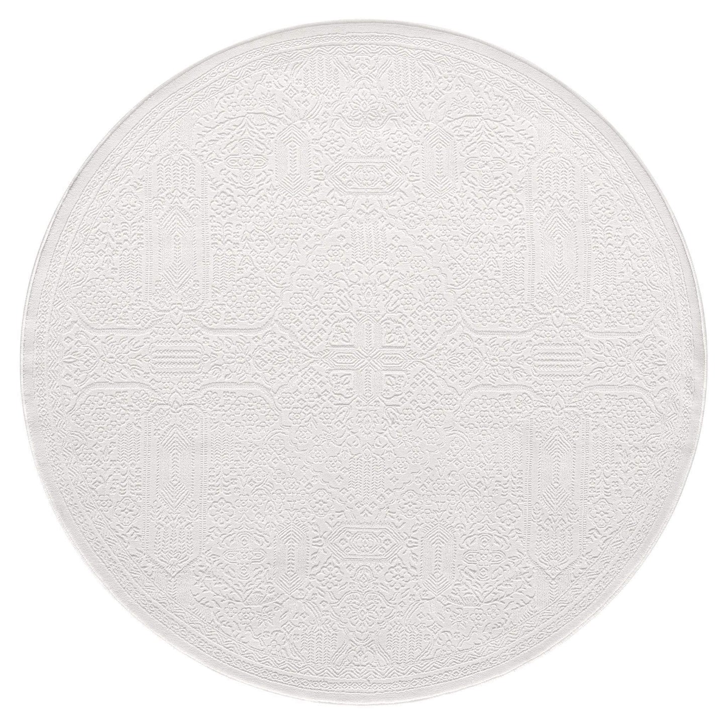 Fable 471 Ivory Round-This serene collection, with its muted tones and patterns, brings harmony and luxury to your floors while being restful for the eyes. The highly decorative and beautifully textured pile is made from polyester and polypropylene, power