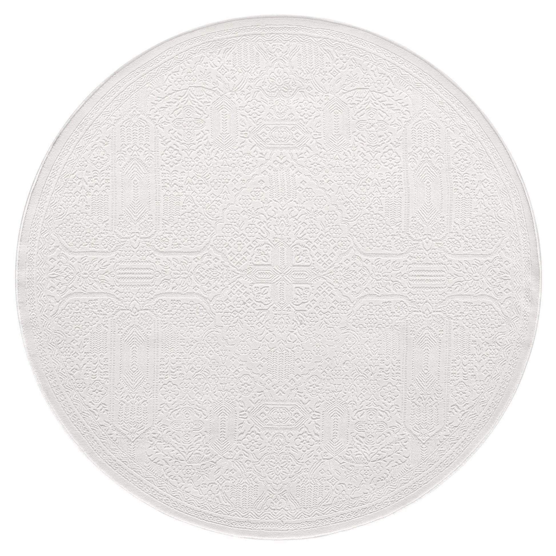Fable 471 Ivory Round-This serene collection, with its muted tones and patterns, brings harmony and luxury to your floors while being restful for the eyes. The highly decorative and beautifully textured pile is made from polyester and polypropylene, power