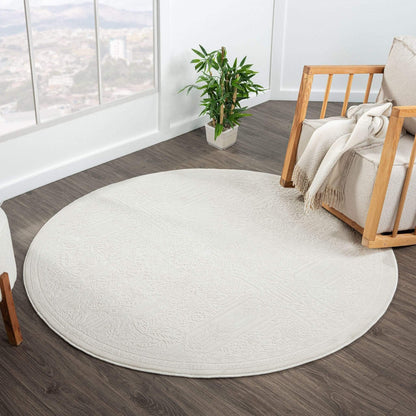 Fable 471 Ivory Round-This serene collection, with its muted tones and patterns, brings harmony and luxury to your floors while being restful for the eyes. The highly decorative and beautifully textured pile is made from polyester and polypropylene, power
