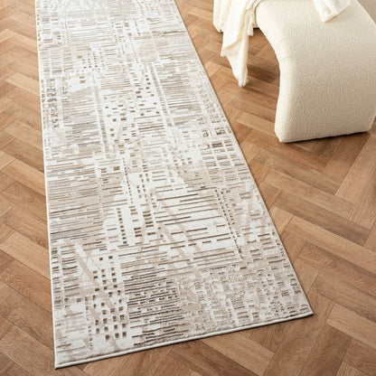 Fable 473 Taupe Runner-This serene collection, with its muted tones and patterns, brings harmony and luxury to your floors while being restful for the eyes. The highly decorative and beautifully textured pile is made from polyester and polypropylene, powe