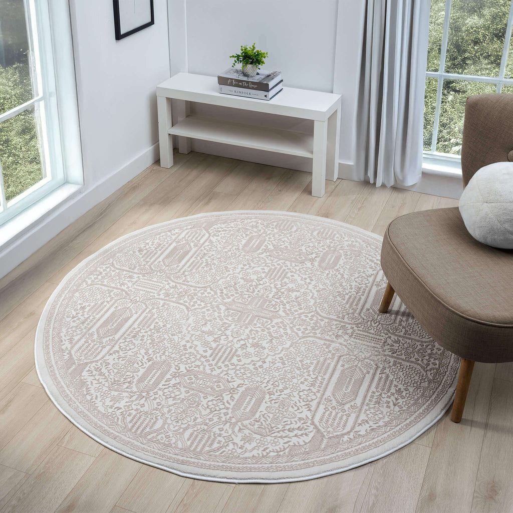 Fable 472 Sand Round Rug lifestyle view