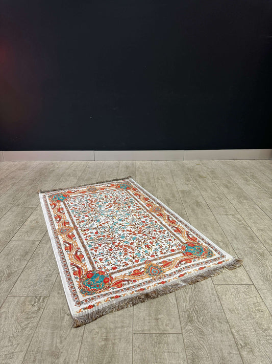 Floral Ivory Turkish Prayer Mat