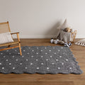 Mellow Rectangle Scalloped Kids Rug Grey styled with furniture