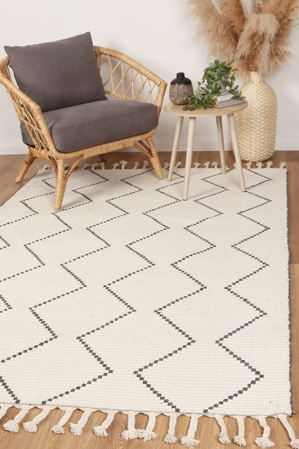 Goa Zig-Zag Wool Blend Cream Rug - D2CRE styled with furniture