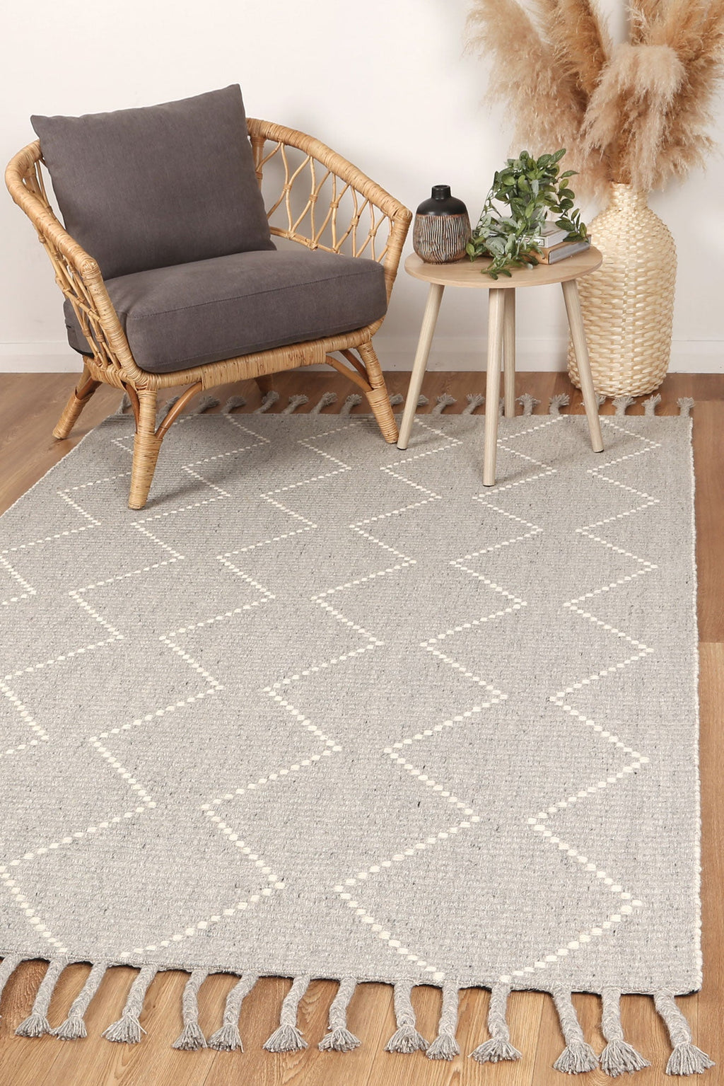 Goa Zig-Zag Wool Blend Grey Rug - D2GRE styled with furniture