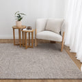Seren Greige Modern Wool Rug styled with furniture