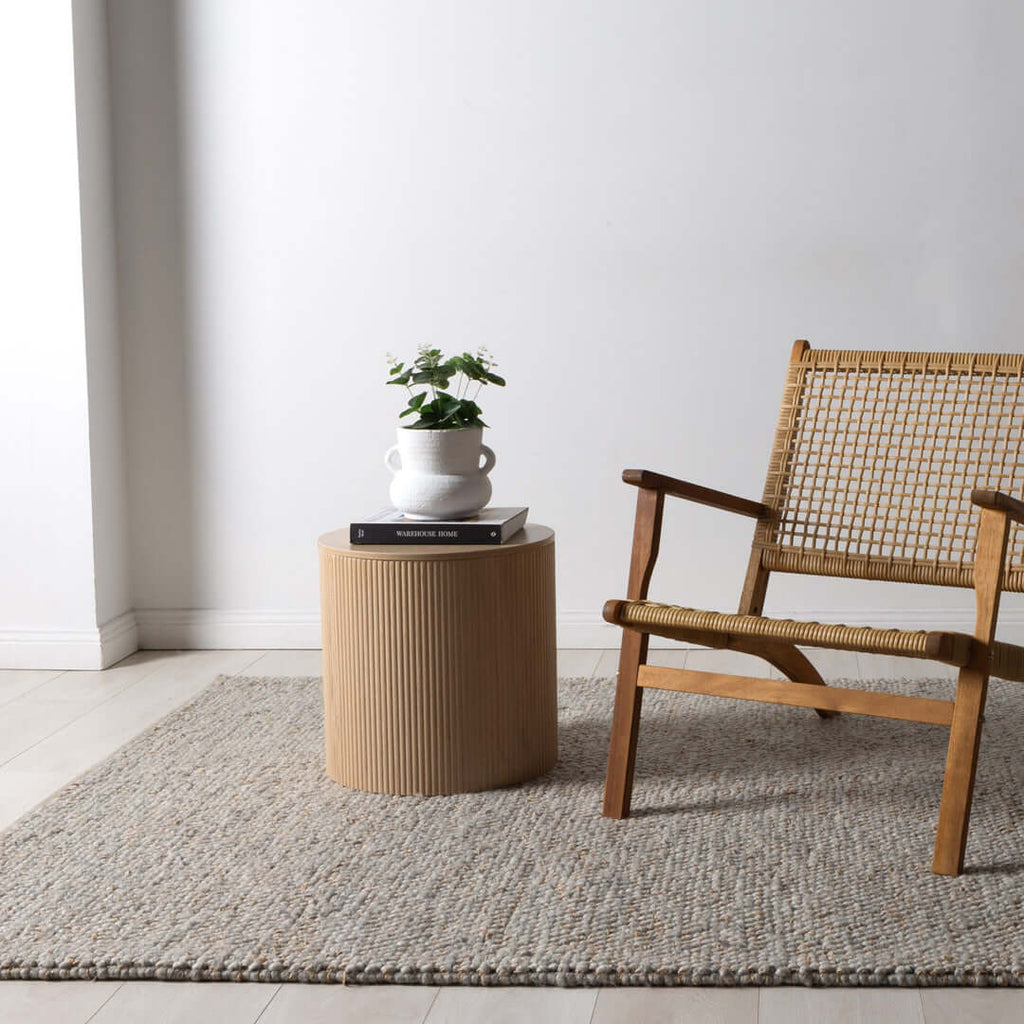 Eco Weave Grey jute and wool rug - styled view