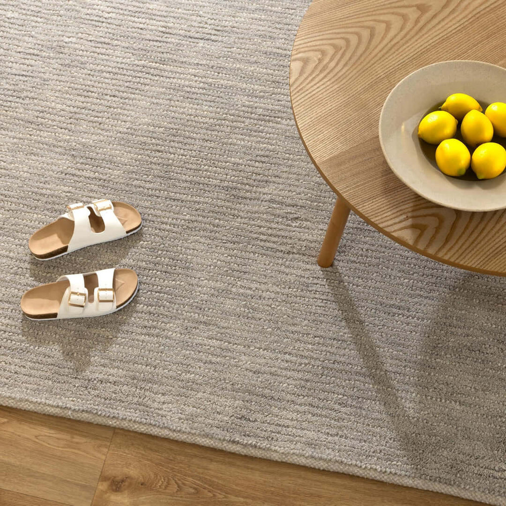 Eco Breeze Grey wool rug - styled view