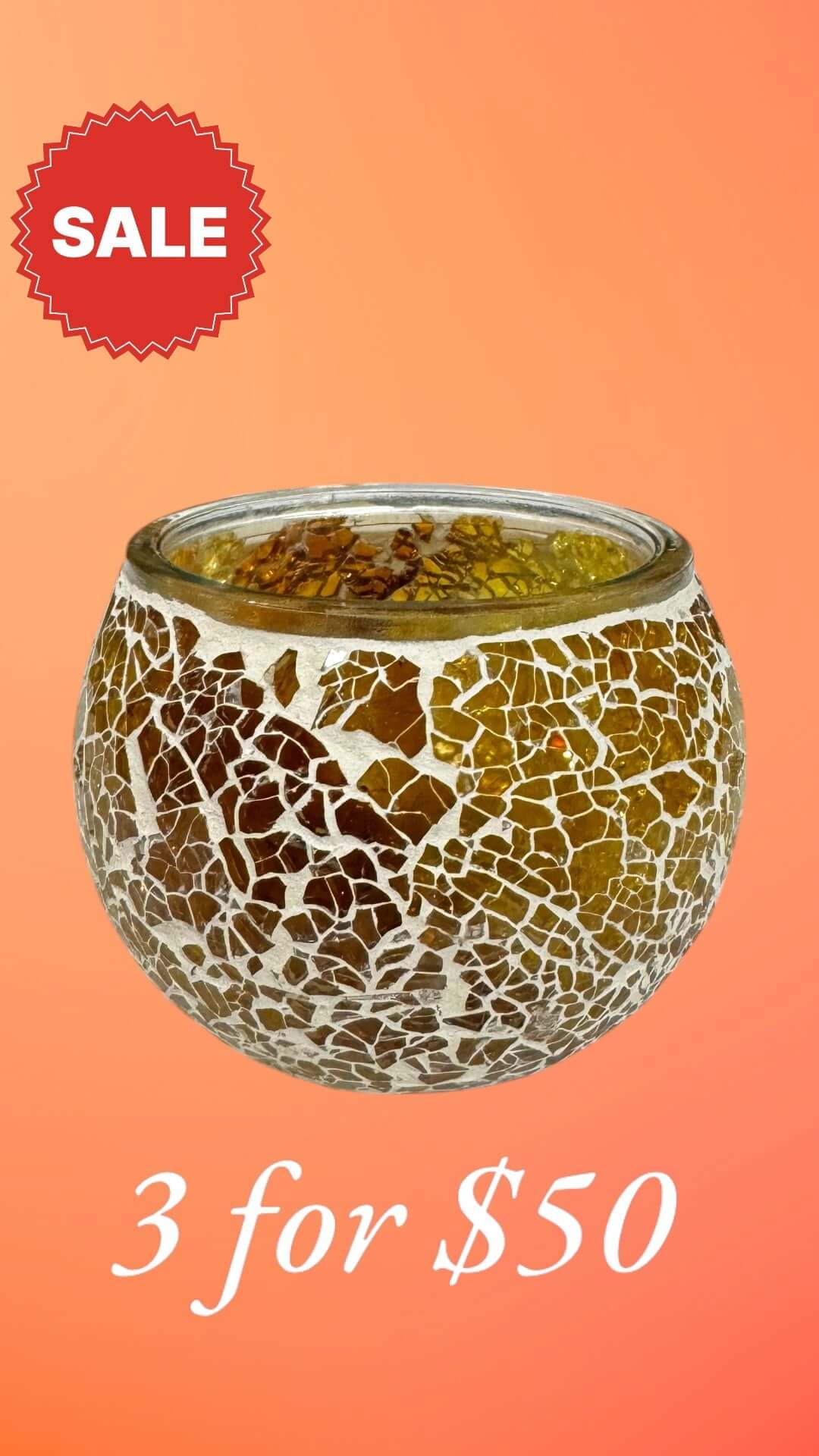 Golden Glow Mosaic Candle Holder-Create a warm, inviting atmosphere with the Golden Glow Mosaic Candle Holder. Perfect for any decor. Buy 3 for $50 now!-Bazaar G Rugs N Gifts