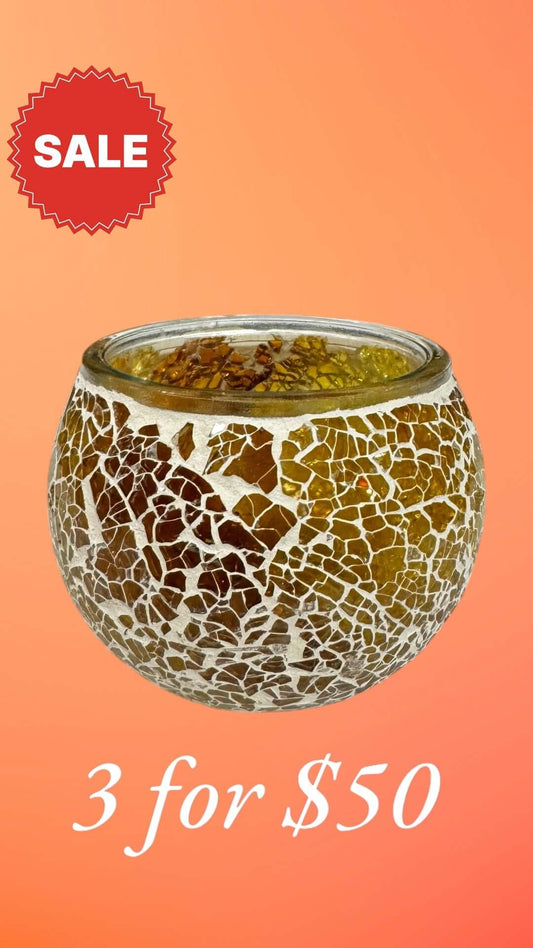 Golden Glow Mosaic Candle Holder-Create a warm, inviting atmosphere with the Golden Glow Mosaic Candle Holder. Perfect for any decor. Buy 3 for $50 now!-Bazaar G Rugs N Gifts