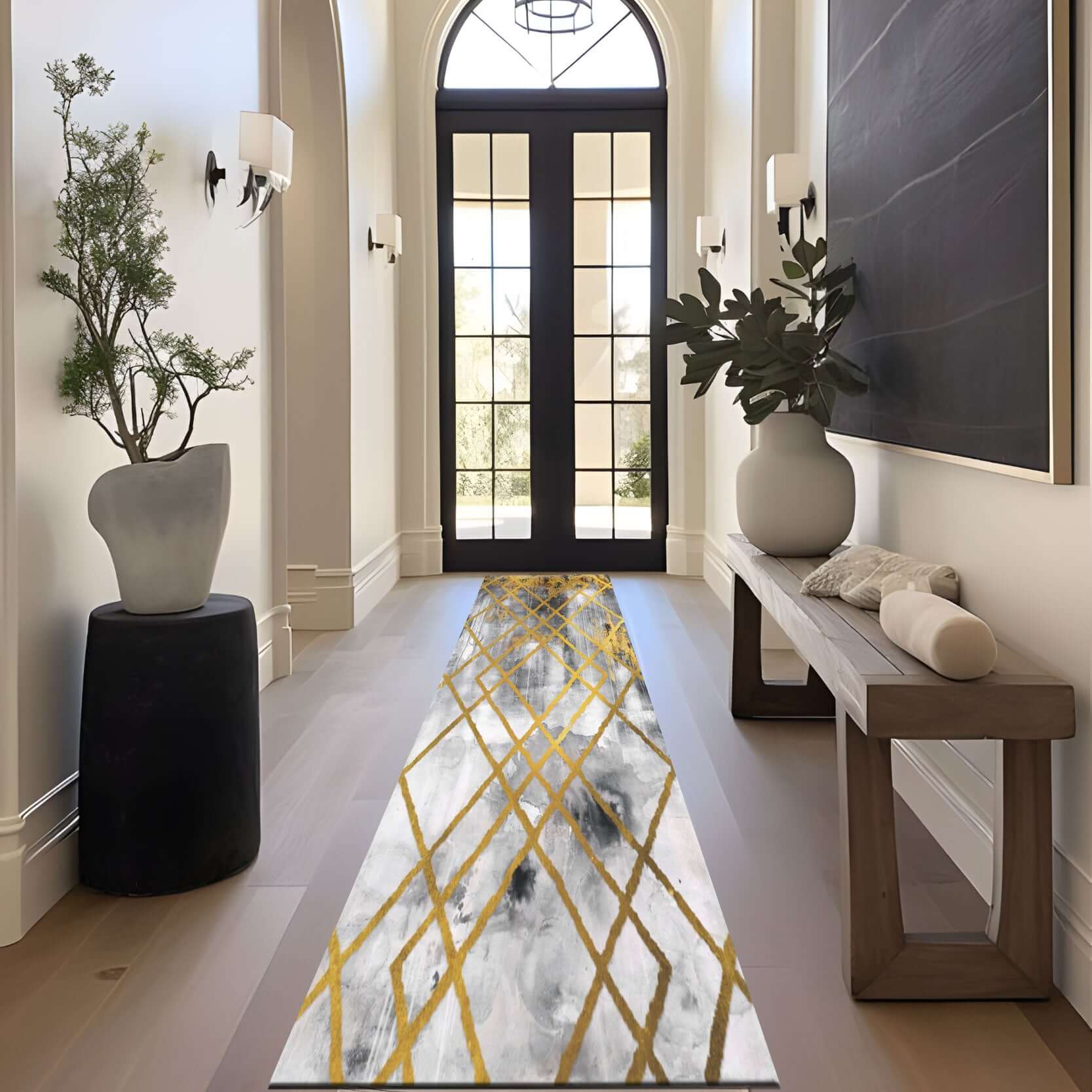 Golden Grid Elegance Rug