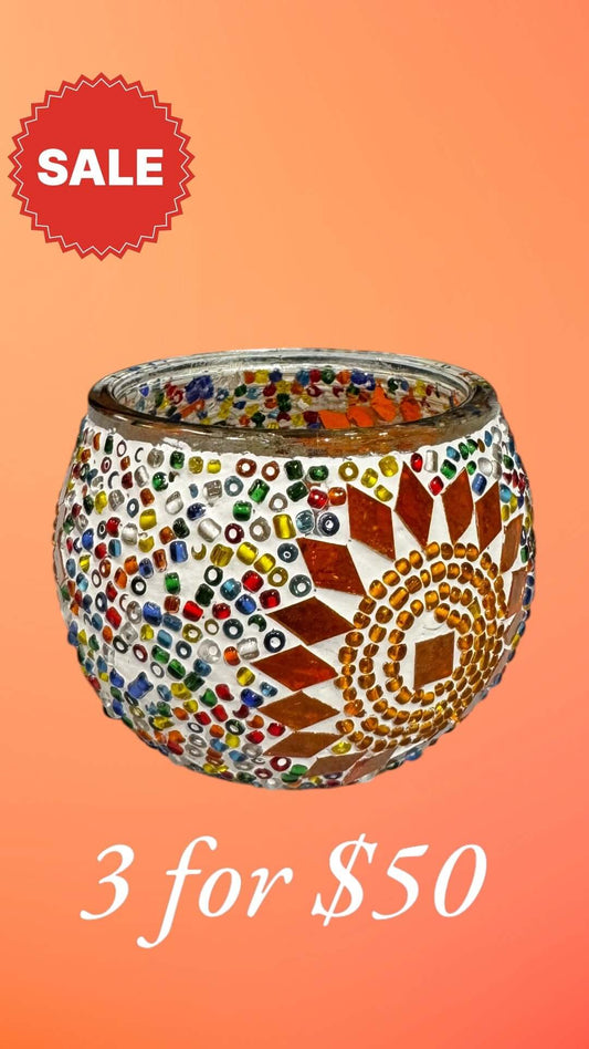 Golden Radiance Mosaic Candle Holder-Light up your space with the Golden Radiance Mosaic Candle Holder. Warm, amber glow. Buy 3 for $50 today!-Bazaar G Rugs N Gifts