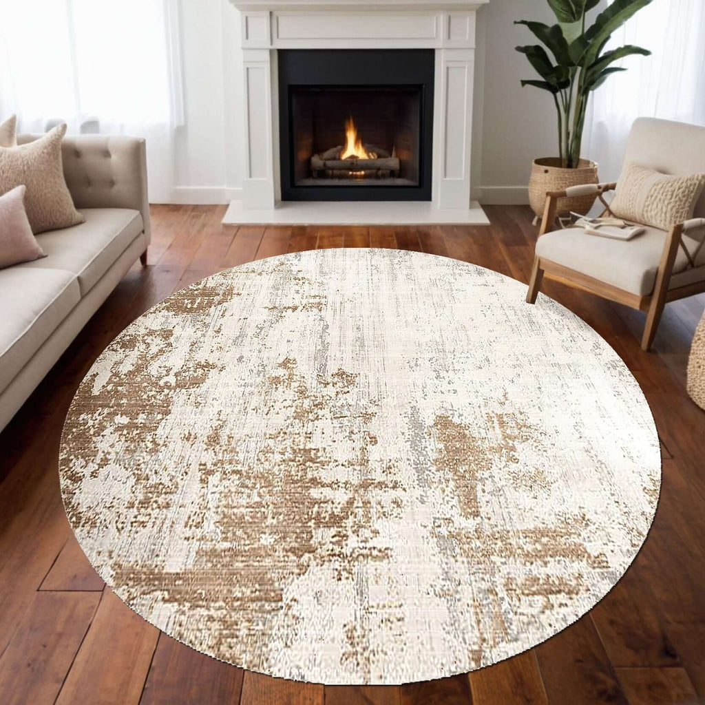 Golden Sand Distressed Rug – Elegant Beige & Gold Tones