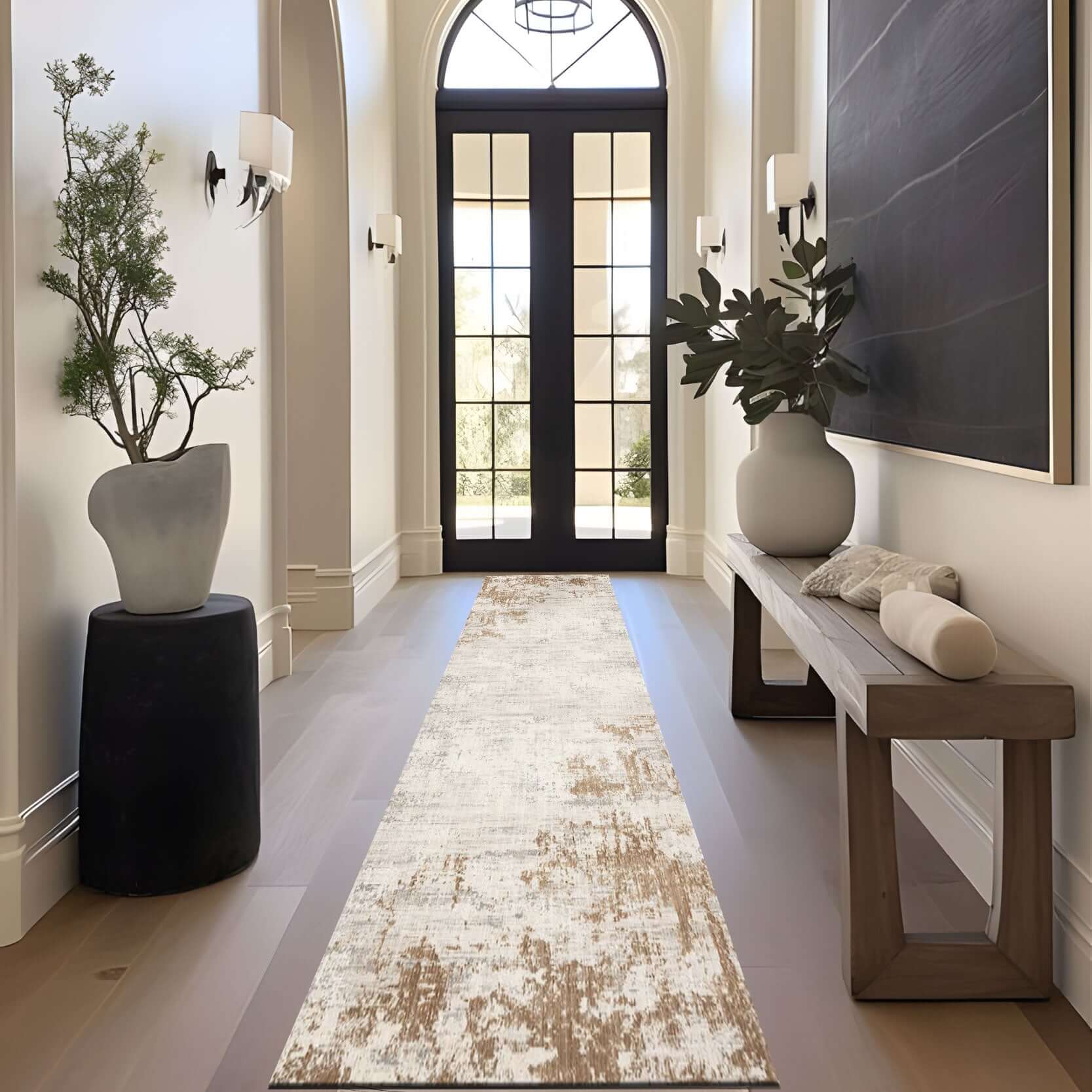 Golden Sand Distressed Rug – Elegant Beige & Gold Tones