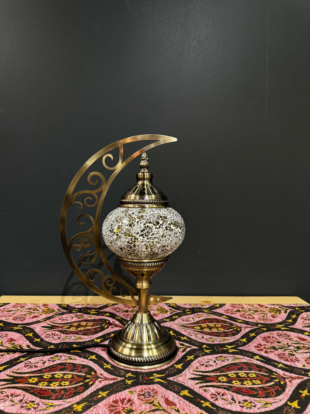 Golden Twilight Turkish Mosaic Lamp - Crescent Moon Design