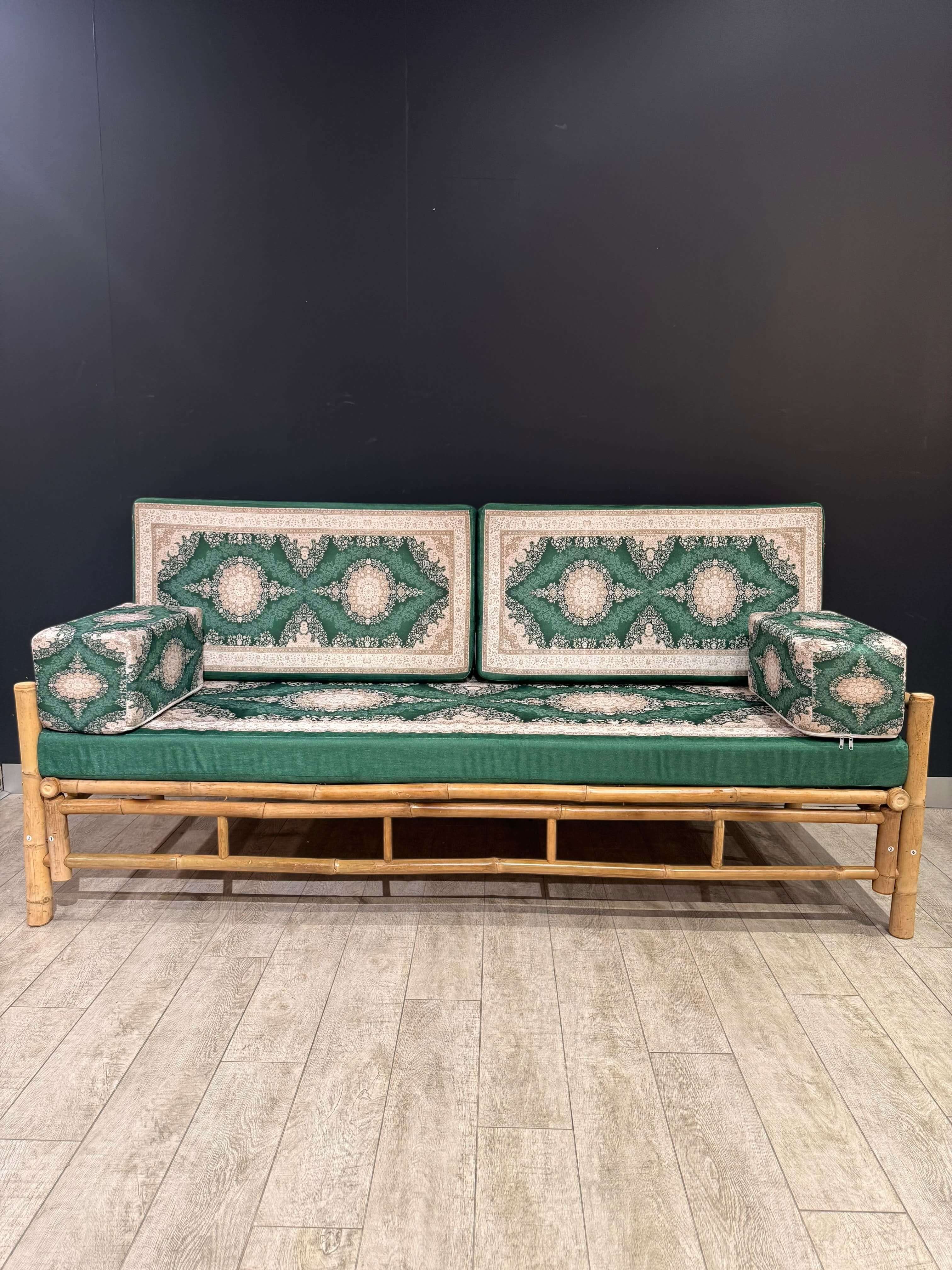 Green Heritage Arabic Seating Sofa | Handmade Bamboo 70x190cm Cushion