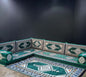 Green Palace Arabian Majlis L-Shape Sofa Set-Create a serene ambiance with the Green Palace Arabian Majlis L-Shape Sofa Set. Deep green tones, 100% cotton covers, extra firm sponge, and a matching rug blend style and comfort.-Bazaar G Rugs N Gifts