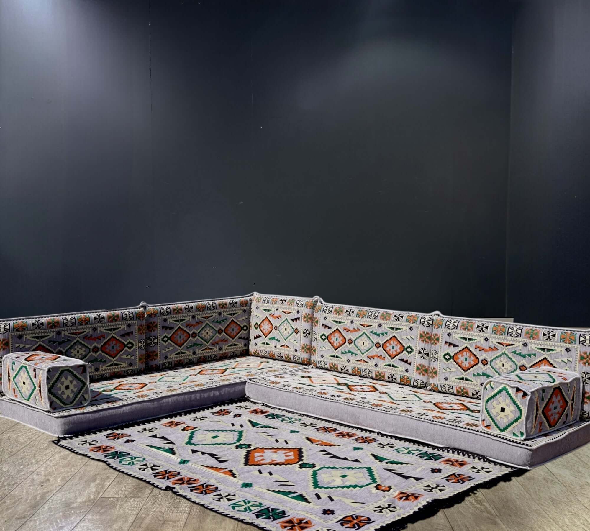 Grey Serenity Arabian Majlis L-Shape Sofa Set