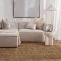 Heritage H105 Mustard Distressed Border Rug styled with furniture
