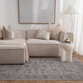 Heritage H108 Grey Distressed Border Rug styled with furniture