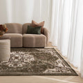Horizon H116 Olive Green Medallion Rug styled with furniture