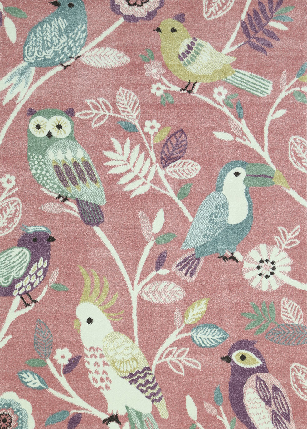 Happy Feet Bright Birds Pink Kids Rug – view 2