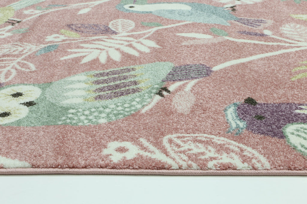 Happy Feet Bright Birds Pink Kids Rug – view 3