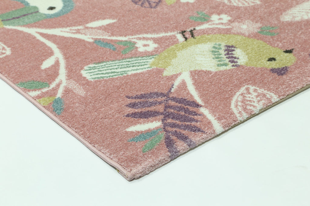 Happy Feet Bright Birds Pink Kids Rug – view 4